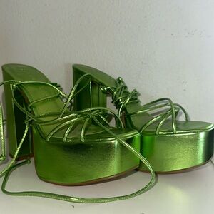 Gianni bini Rixey Leather Platform Ankle Wrap Strappy Sandals